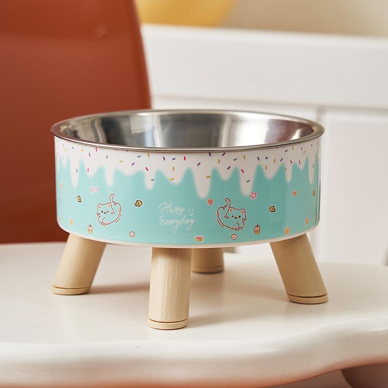Миска из нержавеющей стали на высокой ножке против проливания для кошек и собак с защитой шеи