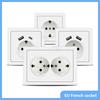 EU French Standard Double USB Wall Power Socket Wall Light Switch Panel,220V Electrical Socket Plug with Type-c Usb Charing Port