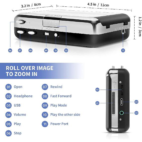 Reshow Cassette Tape Player – Portable Tape Player Audio Cassette to Digital Converter, Compatible with Laptops and Personal Computers Convert
