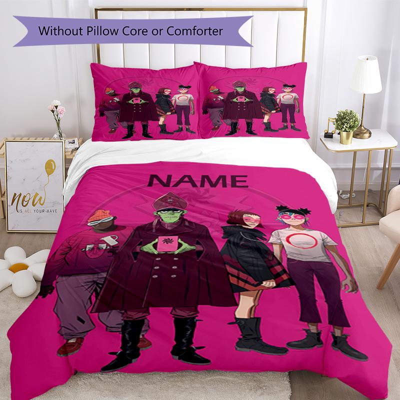 3pcs Custom Name Gorillaz Bedding Set Duvet Cover Closure Includes 1 Duvet Cover & 2 Pillowcases, Soft and Comfortable for All Seasons.