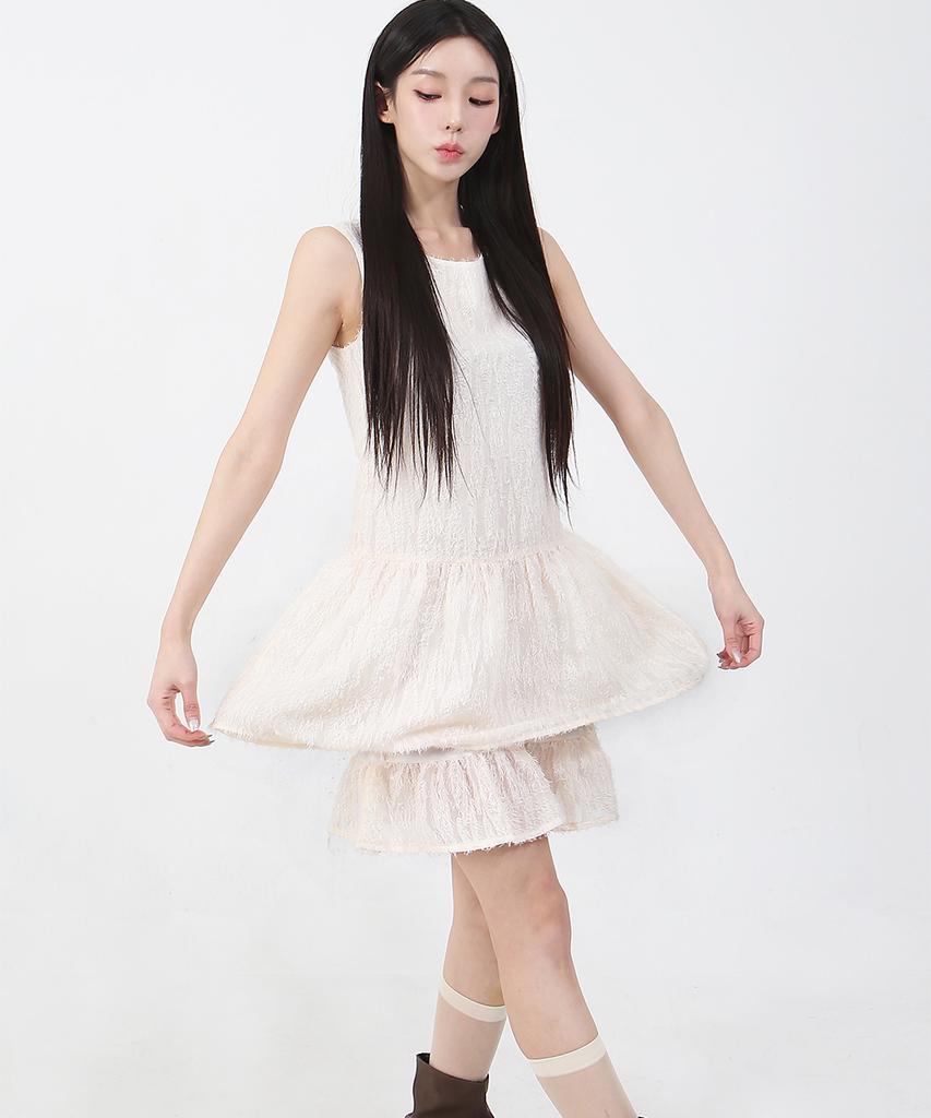 Kathrin Double Frill Sleeveless Dress Cream