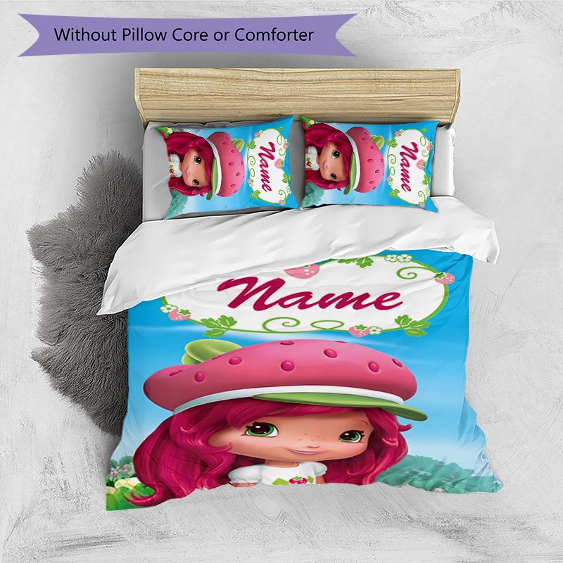 3pcs Strawberry Princess1 Cover Set - Personalized Name, HD Printed Bedding with 1 Cover and 2 Pillowcases - Perfect for Home Decor, Easy Care