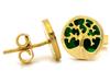 585 gold stud earrings, tree of happiness, green malachite, studs