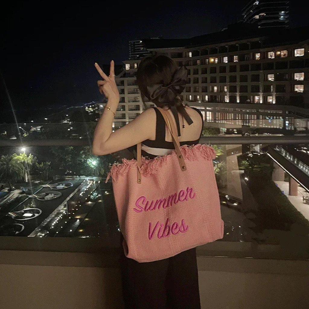 2023 Women's Canvas Beach Tote: Large Capacity, Versatile Tassel, Shoulder Handbag