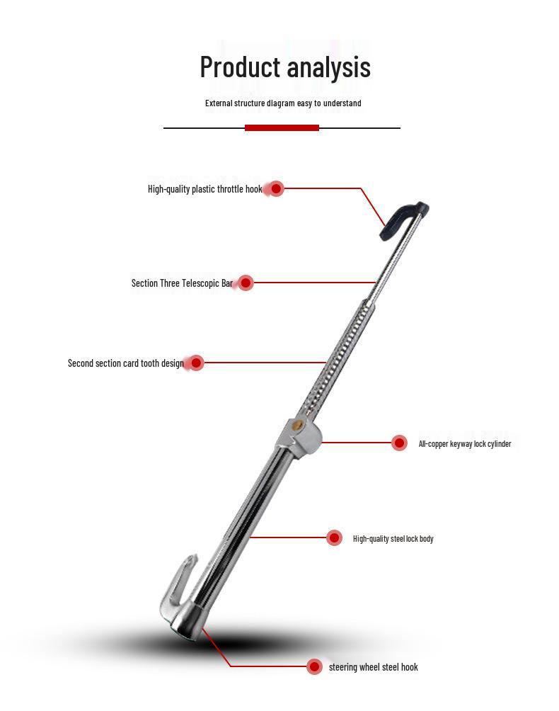 Блокировка руля и дросселя/сцепления: Трехсекционный двойной крюк-замок для грузовиков и автобусов.