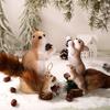 Foam Squirrel Ornament 3D Artificial Squirrel Figurine with Pine Cones Berries Cute Fake Animal Christmas Tree Hanging Decoration for Winter