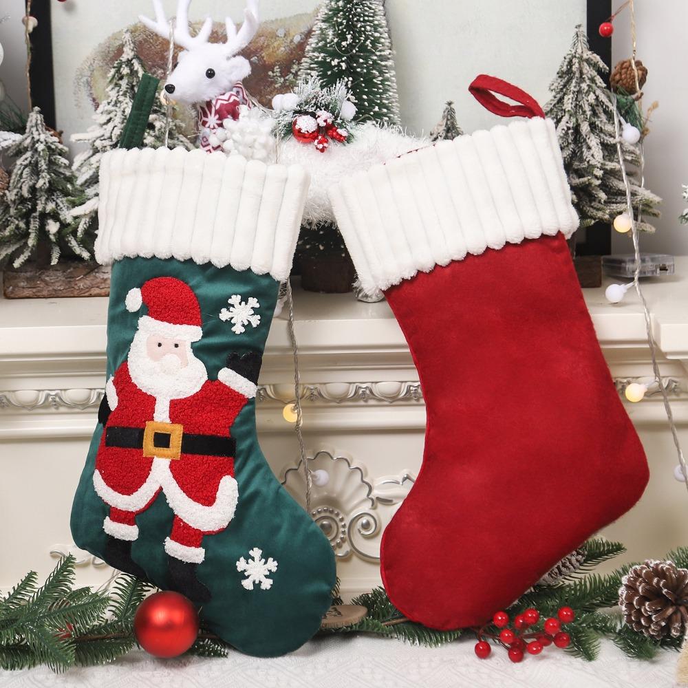 Hanging Santa Socks Reusable Candy Holder Modern Embroidery Christmas Stocking  Children