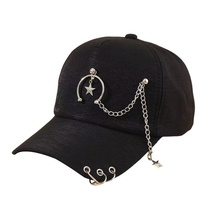 New European and American hip-hop style metal chain baseball cap, male and female couples street trendy brand personalized sunshade cap