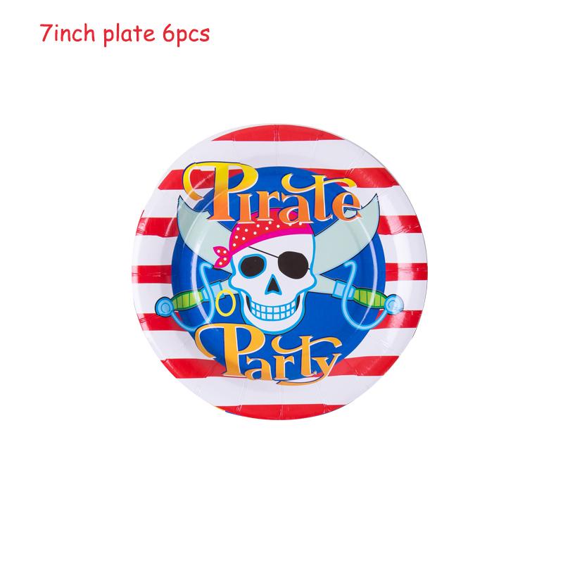Пиратская тематика Мультяшные украшения Одноразовая посуда Бумажные тарелки Чашки Воздушные шары Детские сувениры День рождения День рождения Baby Shower Supplie