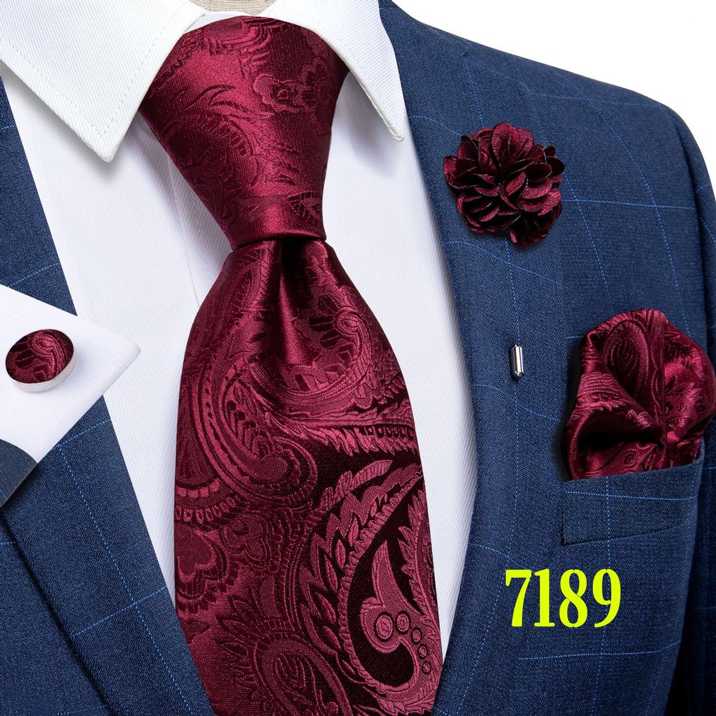 Classic 8.5cm Necktie Set for Men Paisley Tie Fashion Flower Lapel Pin Silk Tie Hanky Cufflink Business Party
