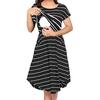 Summer Mother Breastfeeding Dress Openable Front Striped Round Neck Irregular Hem Short Sleeve Pregnant Women Nightdress