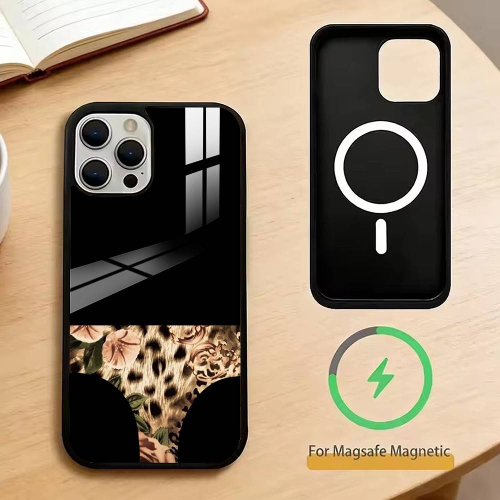 Забавное нижнее белье с леопардовым принтом Чехол для iPhone17,16,15,14,13,12,11 Plus,Pro Магнитный Для Magsafe Беспроводная Зарядка