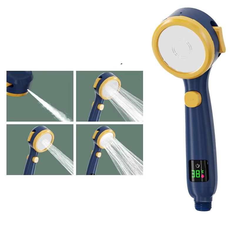 High-Pressure Digital Display Handheld Shower Head 4 Mode Jet Styles New Black ABS Bathroom Faucet Accessory Single Water Outlet