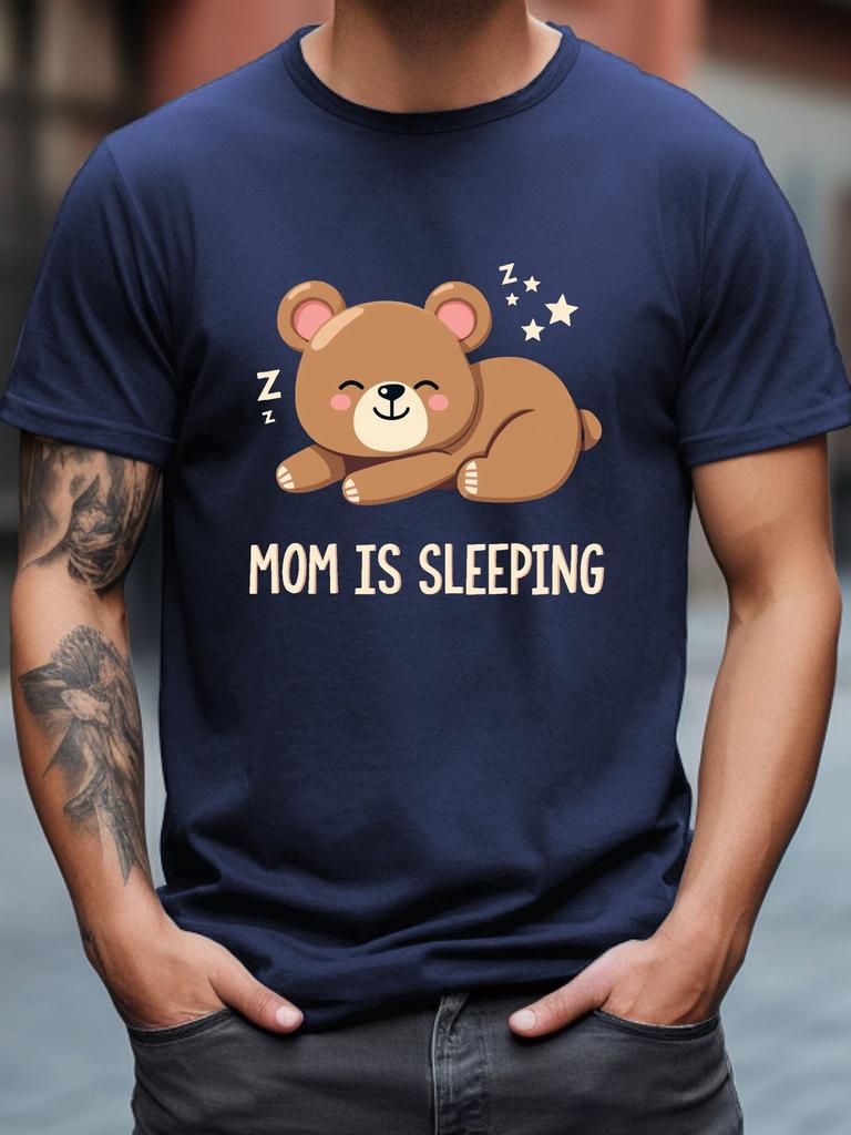 Cute Cartoon Style Sleeping Bear Cotton Men's T-shirt