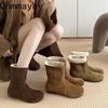 Новые женские зимние сапоги с добавлением хлопка, модные женские слипоны на плоской подошве, ботинки до середины икры, обувь в уличном стиле, теплая меховая обувь