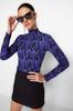 Women's Fashion New Blouse Purple Printed Fitted High Collar Long Sleeve Sweater Textured Knitted Blouse