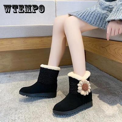 Женские зимние короткие плюшевые сапоги, осенние кожаные замшевые туфли на низком каблуке из хлопка, однотонные теплые зимние сапоги