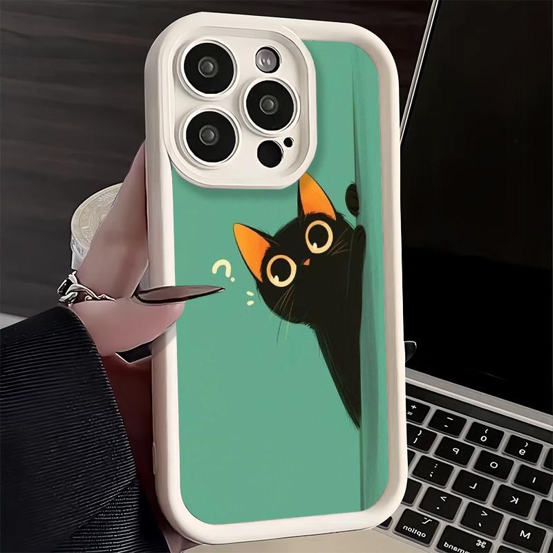Чехол для телефона iPhone 17 Air 16E 15 16 Pro Max Кот Милый Котенок Мультяшная Обложка 14 Plus 13 12 Mini Мягкий Силиконовый Чехол Fundas