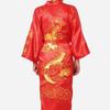 Men Nightgown Dragon Embroidery Silky Satin V Neck Chinese Style Lace-up Strap Long Sleeves Tang Suit Mid-Length Home Pajamas