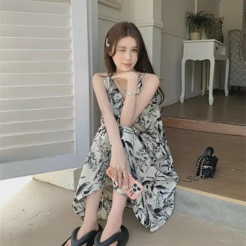 Женское платье-подтяжка с цветочным принтом 2023 года: Французский стиль чайной паузы