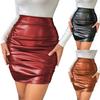 Женская юбка-футляр из искусственной кожи с высокой талией, плиссированная молния, сплошной цвет, гладкая дышащая клубная одежда, облегающая узкая женская вечерние мини-юбка