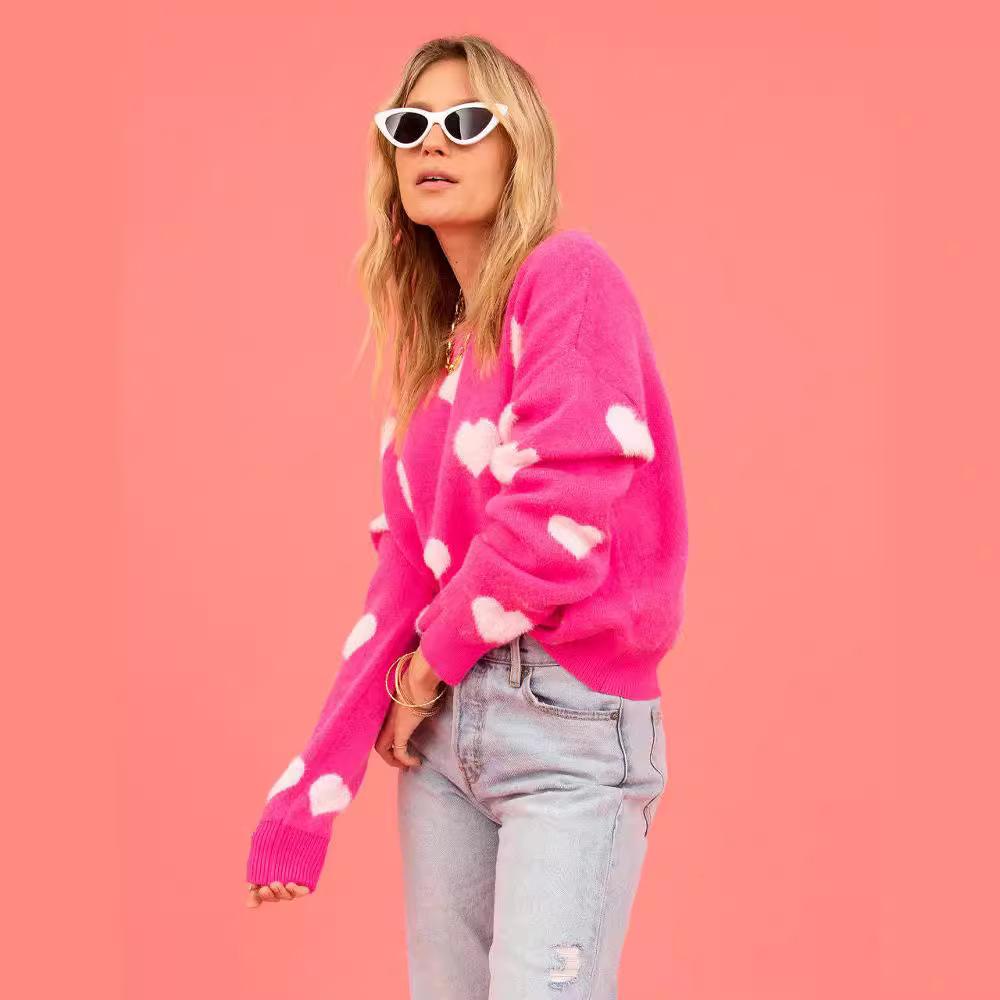 Женский осенне-зимний повседневный свитер большого размера с круглым вырезом Love