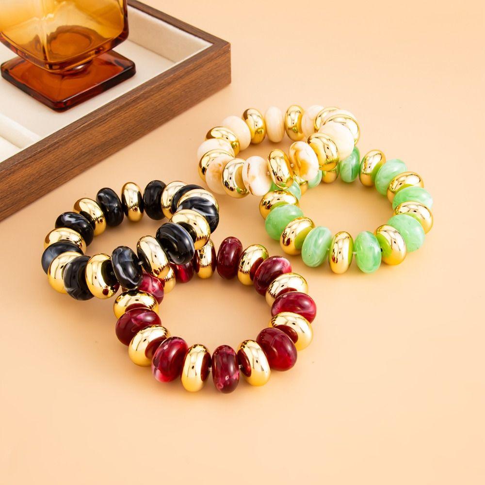 Round Beads Resin Bead Bracelet Multicolor Beaded Wristband Bohemian Jewelry Gift for Women