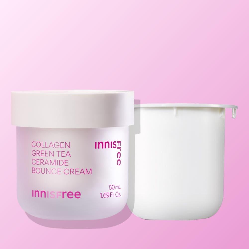Innisfree Collagen Green Tea Ceramide Elasticity Cream 50ml + Refill 50ml Set Firming Moisture Daily Face Moisturizer