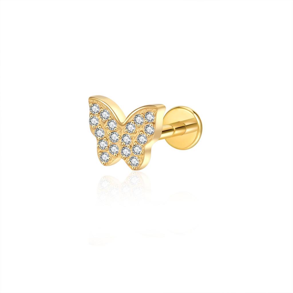 Cross-Border Hot Selling Titanium Alloy Earrings Light Luxury Zircon Maple Leaf Tongue Nose Puncture Fashion Piercing Jewelry