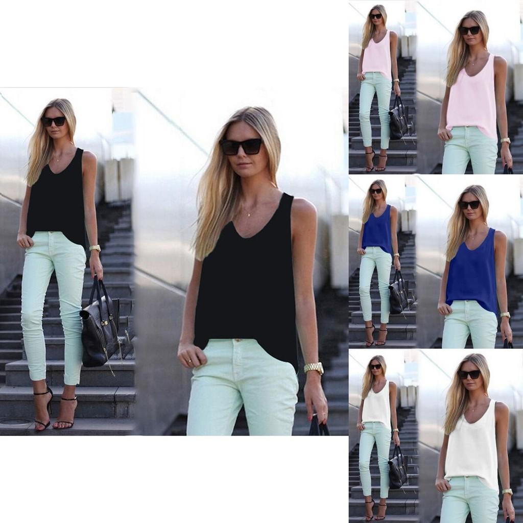 Stylish Womens V Neck Chiffon Sleeveless Vest Comfortable Loose Casual Summer Shirt