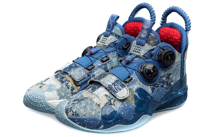 Li Ning WOW 8 Амортизация Момент Устойчивость к Скольжению Износостойкость Средняя Высота Баскетбольные Кроссовки Мужские Черно-Синие ABEP001-6