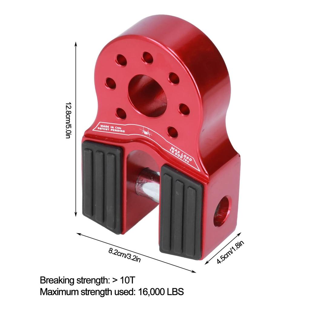 Крепление для плоской скобы лебедки, крепление для крюка лебедки, нагрузка 16000 фунтов, с резиновыми боковыми защитами, универсальный алюминиевый сплав для внедорожников, пикапов, внедорожников и т. д. (красный)