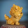 Wooden -Auspicious Kirin Small Statue Solid Wood Carving China's Fortune-making, Evil-repelling God Beast Home Room Art Statue
