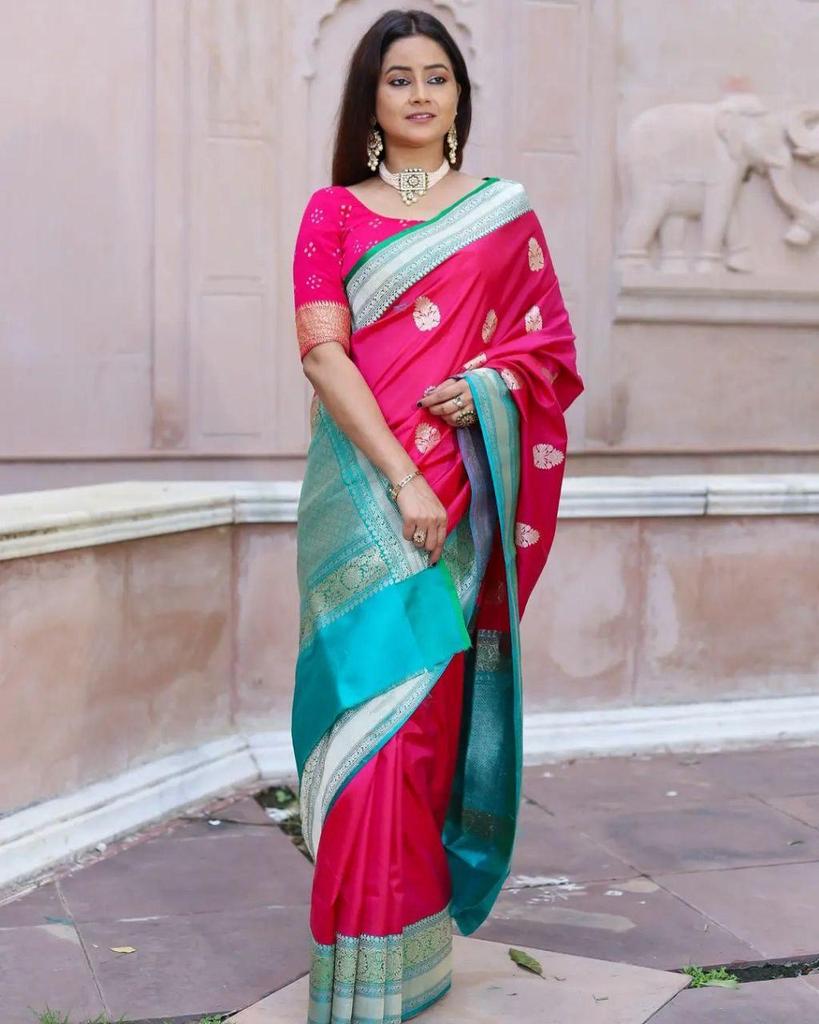 Индийское традиционное мягкое шелковое сари личи с жаккардовым плетением