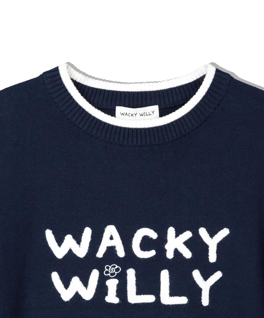 WACKY WILLY Women'S Typographic Logo Color Block Short Sleeve Knit Navy