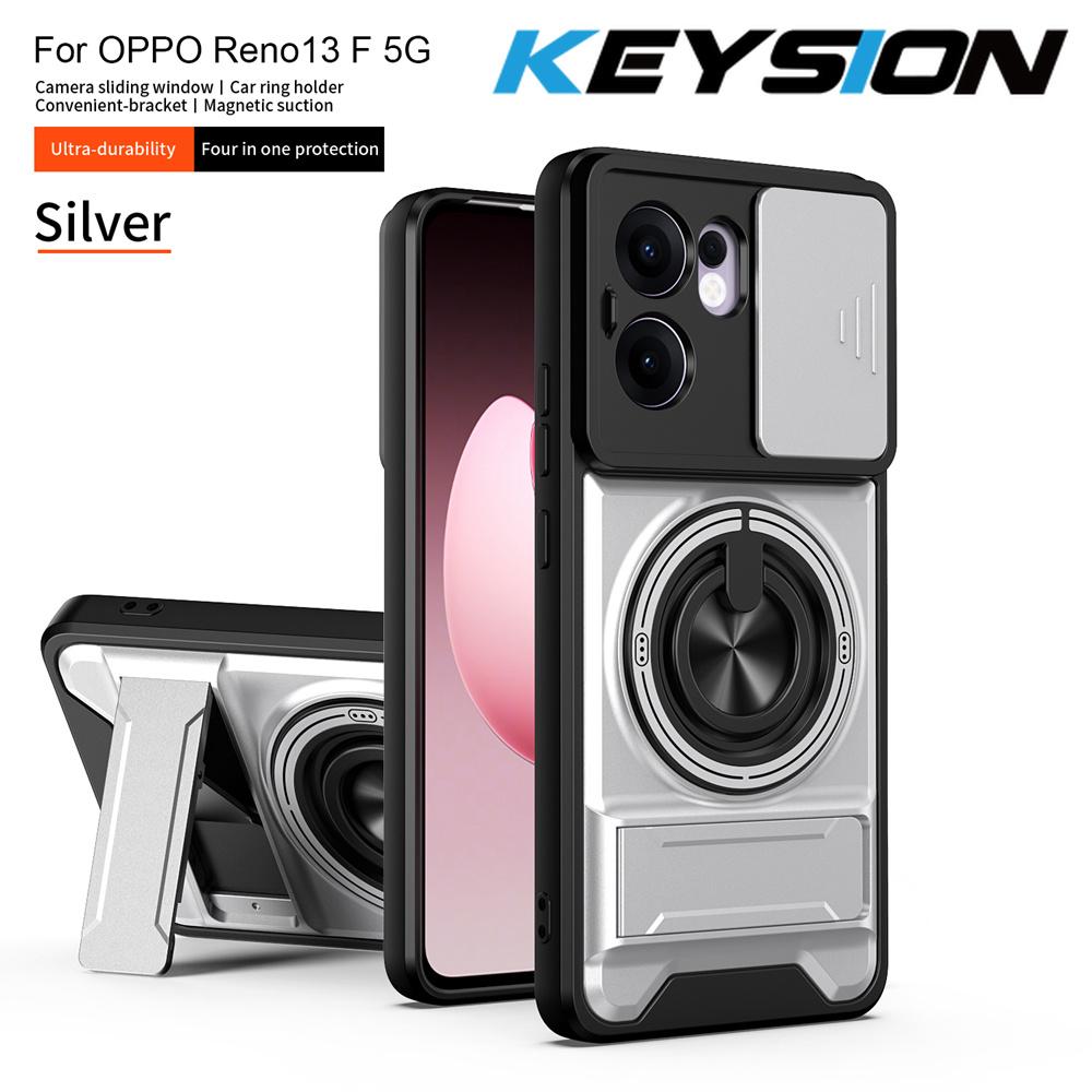 KEYSION Магнитный чехол для телефона OPPO Reno13 Pro 5G Reno13 F 5G Защита камеры со сдвижной крышкой Вертикальная подставка Кольцо Ударопрочный чехол