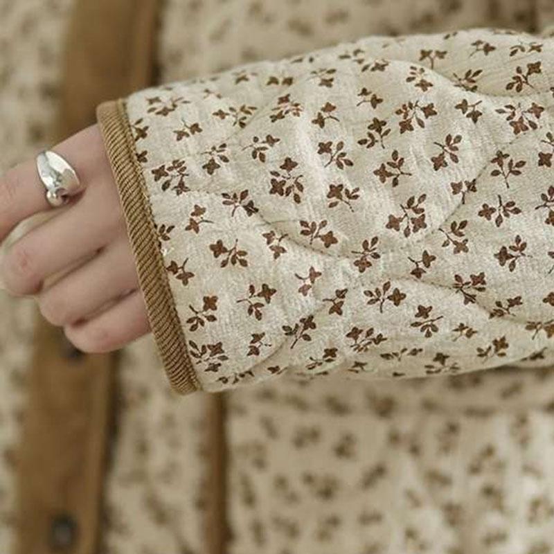 Coat for Women Winter Floral Collarless Thermal Plus Size Thickened Casual Oversize Double Layer Jacket