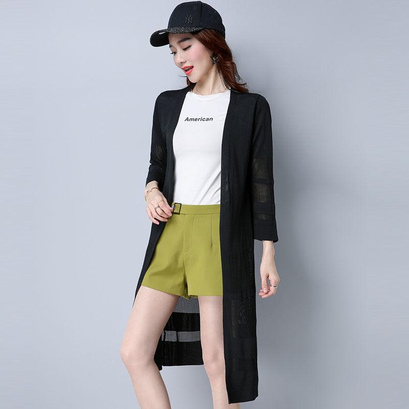 Women's Cardigan Summer Long Style Draped Over Shawl Sun Protection Jacket Ice Silk Knitted Sweater, Thin Style