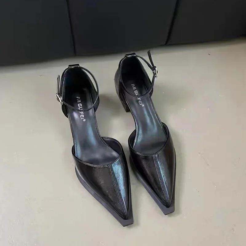 Fashion Pointed Toe Sexy Sandals Women Mid Heels Party Shoes Summer 2024 Pumps New Fashion Slippers Chunky Female Dress Zapatos Shallow