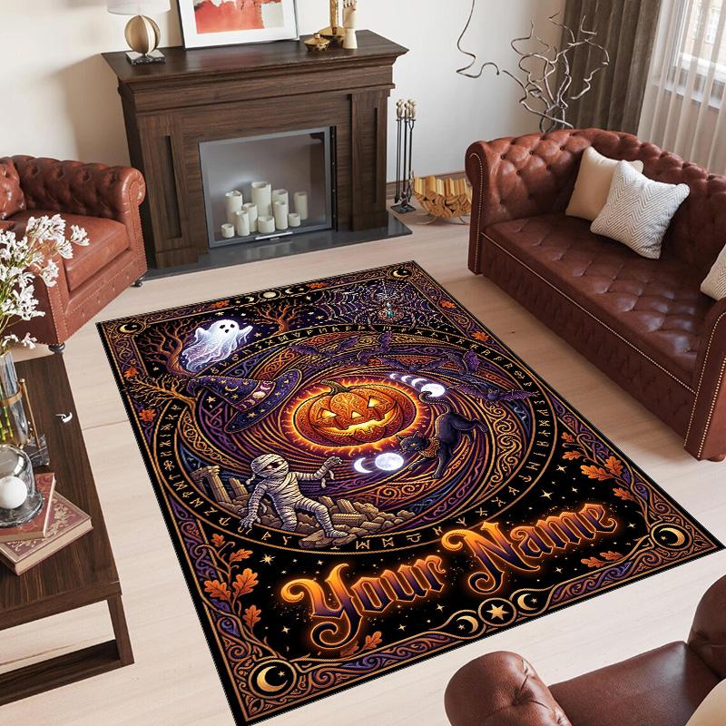 Halloween Theme Crystal Velvet Floor Rug Personalized Custom Name Text Warm Carpet Home Decoration