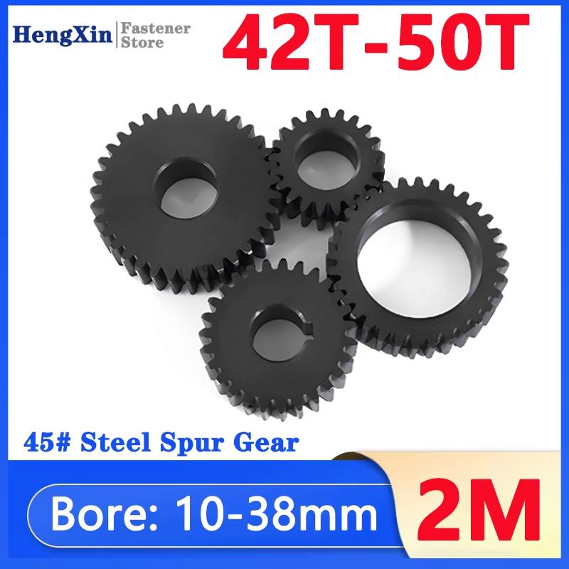 1pcs 2M Spur Gear 2 Mod 42/44/45/46/48/50 Teeth Flat Motor Gears 45# Steel Cylindrical Gear Bore 10 12 14 15-38mm Pitch 6.28mm
