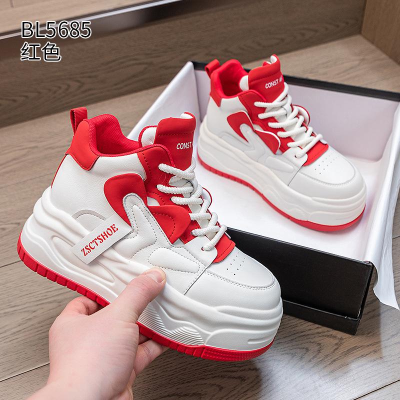 Leather casual board shoes spring and autumn new muffin platform short sports ins trendy high-top shoes