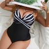Большой размер Полосатый купальник Боди Женский Сексуальный Пуш-ап С подкладкой Бикини Купальный костюм Комплект Облегающий Майка Пляжная одежда Для женщин EMA