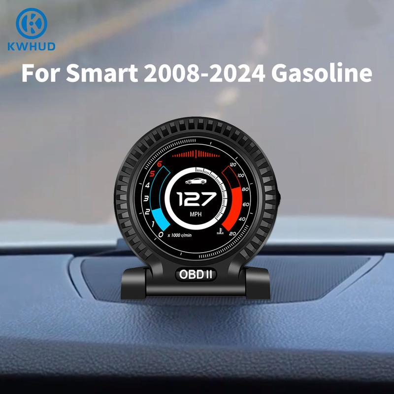 KWHUD HUD OBD2 Проекционный дисплей Цифровой спидометр RPM Часы Температура воды/масла для Smart Fortwo 453 451 450 2008-2024