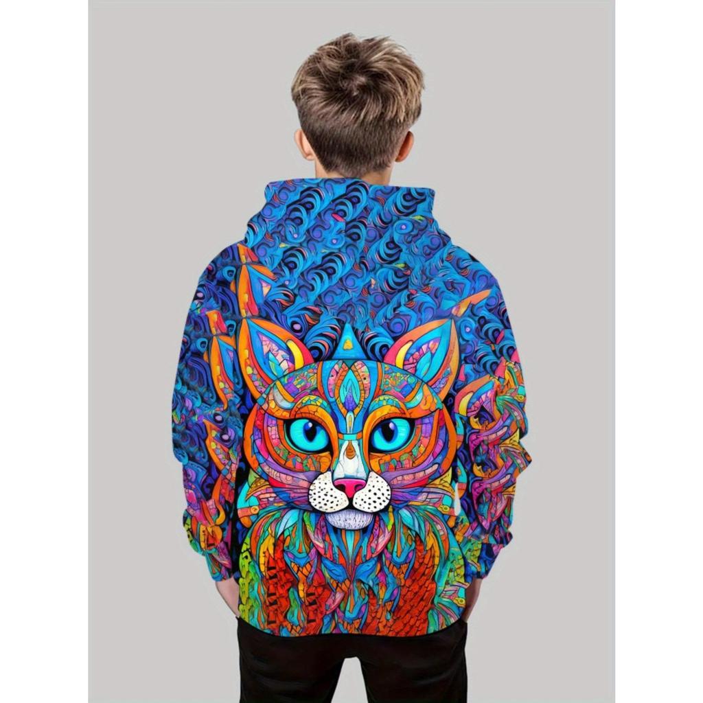 Boys and girls hooded sweatshirt 3D printed pattern autumn and winter comfortable long sleeved pullover