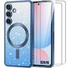 Case and 2 Tempered Glasses for Samsung Galaxy S24 FE, Silicone with Lens Protection and Magnetic Circle - Glittery Blue