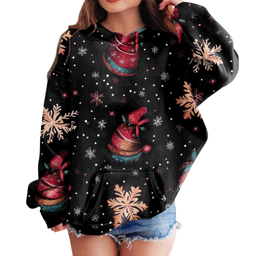 Sweatshirts For Teen Girls Hoodies Long Sleeve Drawstring Pullover Cute Oversized Hoodie Christmas Day