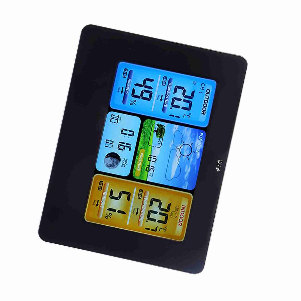 ЖК-цифровая беспроводная метеостанция с часами-термометром для измерения влажности в помещении и на улице (черный)