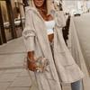 Women's European & American Style Cable Knit Hooded Mid-Length Trench Coat