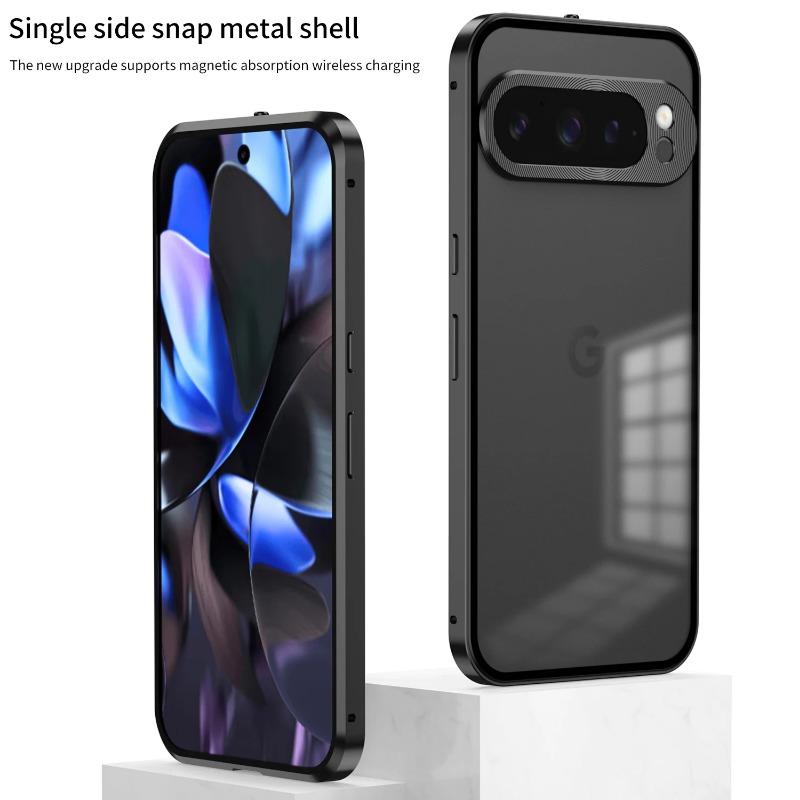 Ударопрочный чехол для телефона Google Pixel 9 Pro XL с металлической рамкой из алюминиевого сплава, матовая прозрачная акриловая задняя крышка для Pixel 9Pro